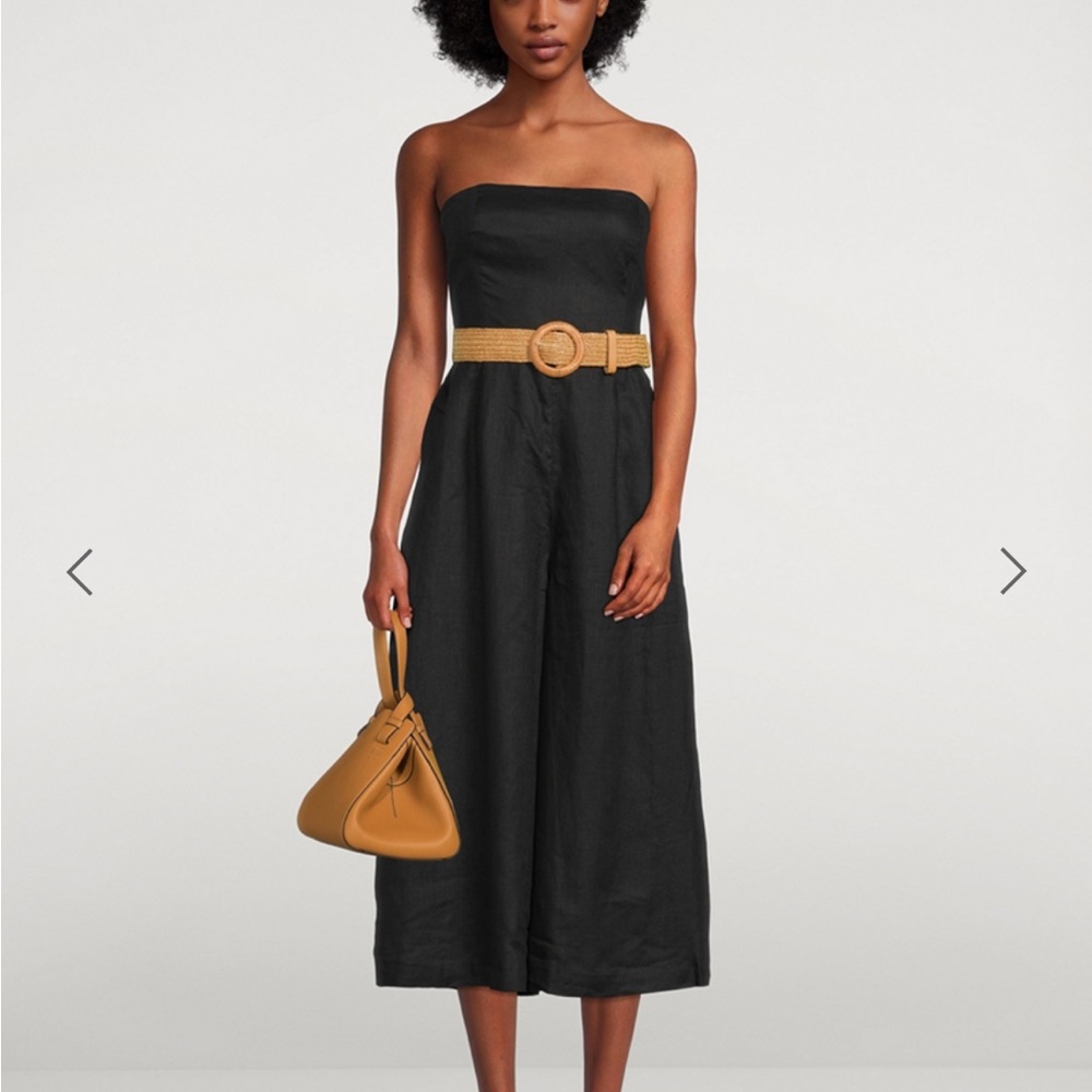 Zimmermann Linen Petite Strapless Cropped Jumpsuit with Tan Woven Belt